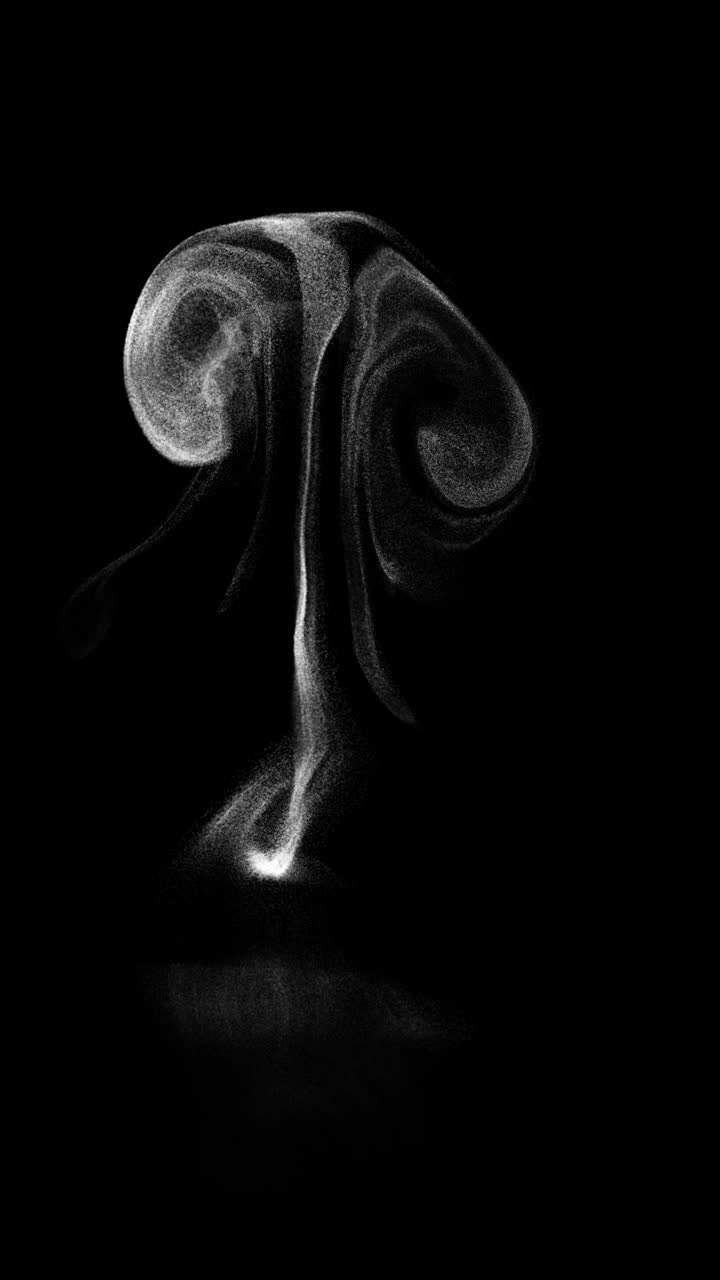 Abstract White Particle Swirls on Black Background