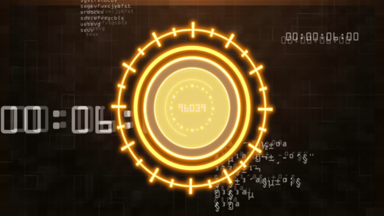 디지털 카운트다운 타이머와 숫자 데이터와 함께 원형 인터페이스 애니메이션