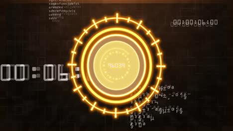 digital countdown timer and circular interface animation with numerical data