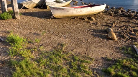 calm water, boats ashore, serene nature setting