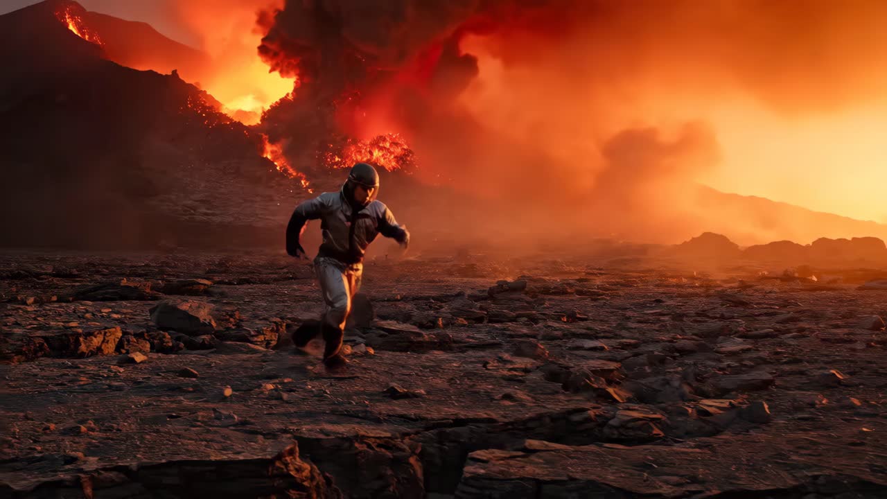 Man Running from Volcanic Eruption