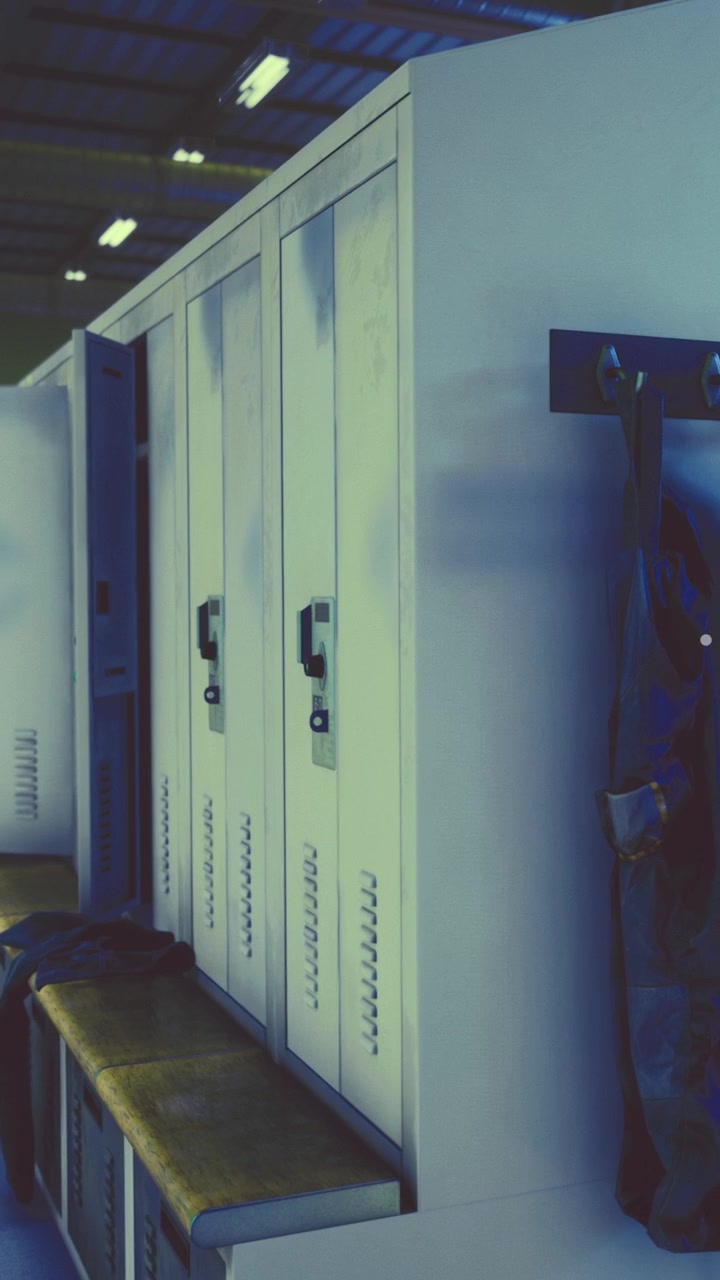 People store belongings in lockers at a sports facility during an event