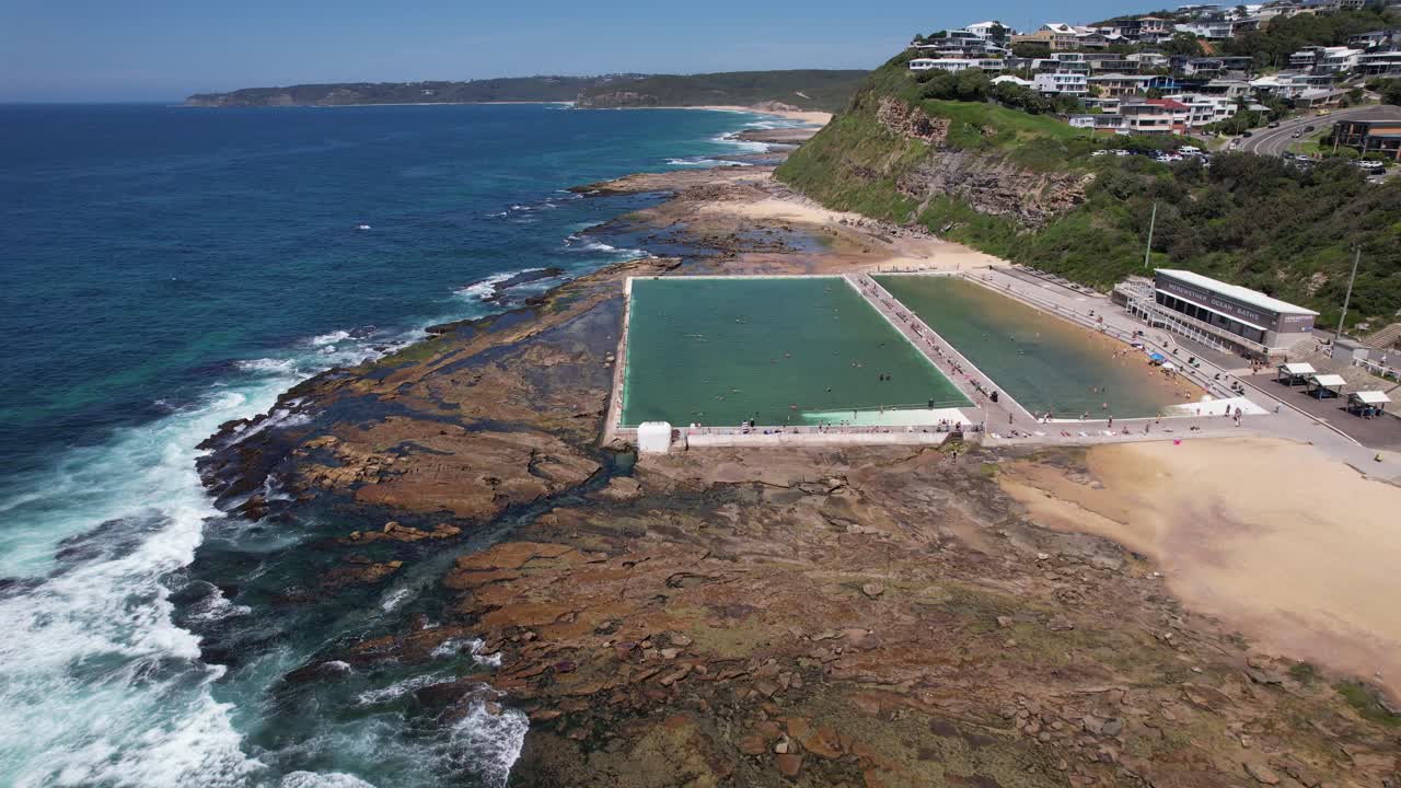 Merewether Ocean Baths - Merewether Beach In NSW, Australia. - aerial shot