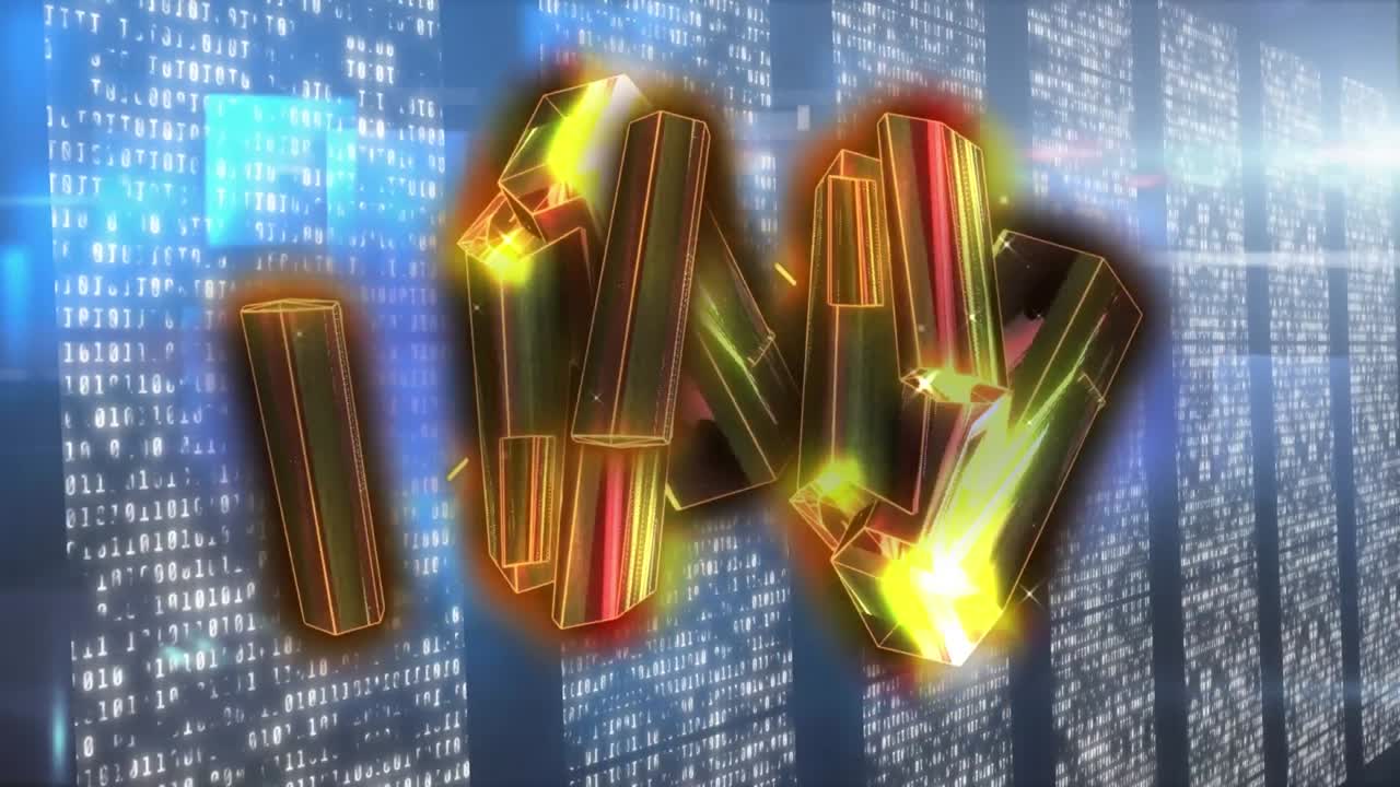 анимация освещенного абстрактного рисунка, движущегося по баровому графику и вспышке линзы.