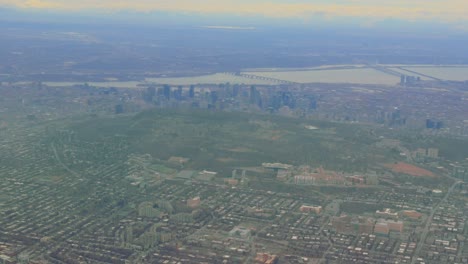 overcast montreal downtown with mont-royal birdseye view