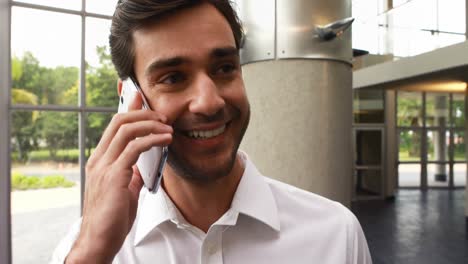 Male-business-executive-talking-on-mobile-phone