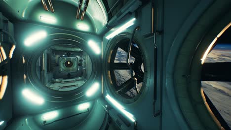 nave espacial oscura interior futurista