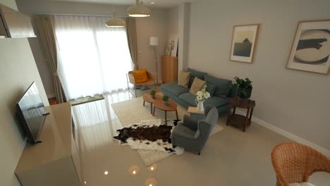 stylish cosy home, living area connected with kitchen area