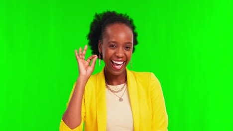 Hand,-perfect-and-black-woman-face-in-green-screen