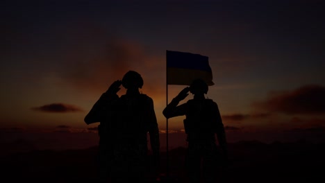 silhouette of a soldier with the ukraine flag stands against the background of a sunset or sunrise. concept of national holidays. commemoration day