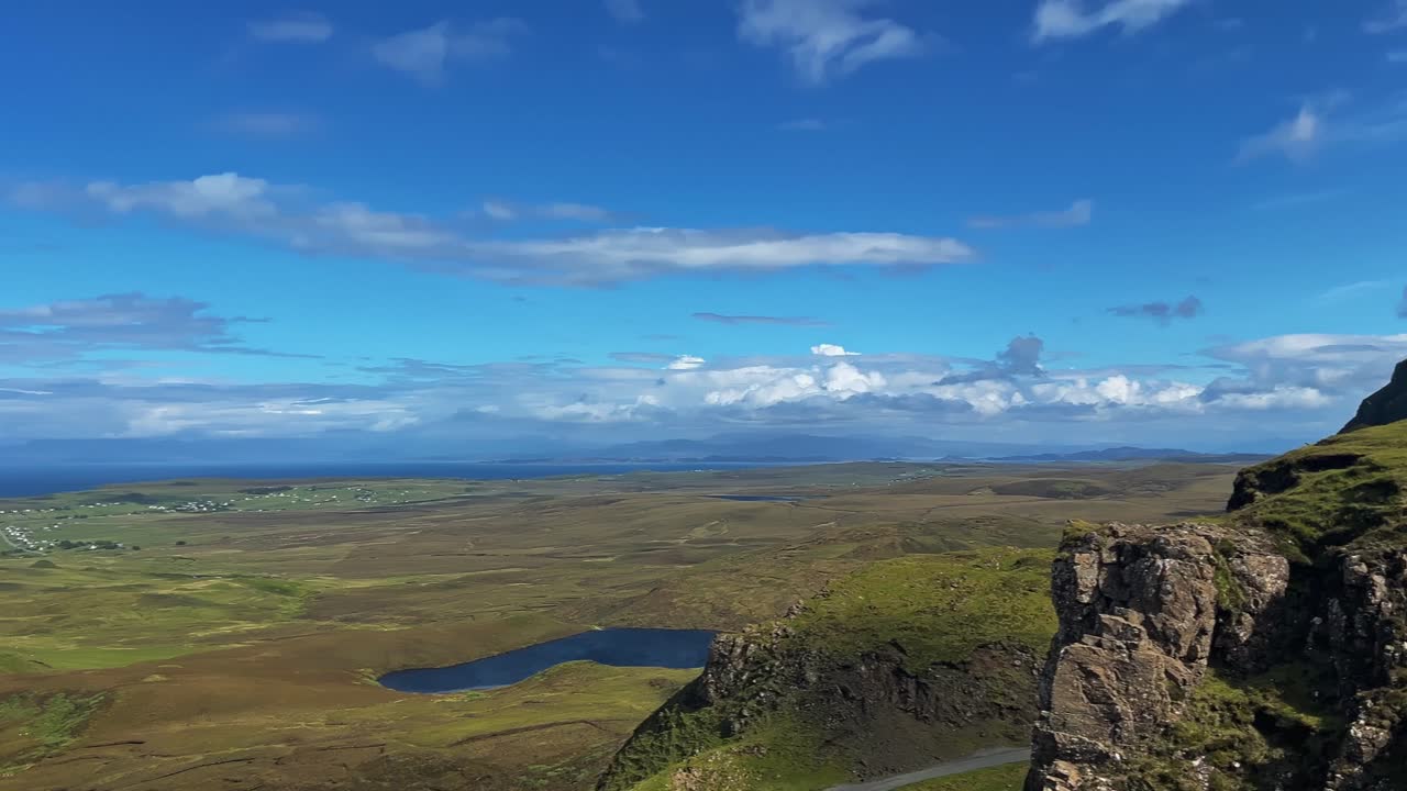 Rugged Mountains At Loch Cleat In The Isle of Skye Near The Quiraing, Scotland. Panning Shot