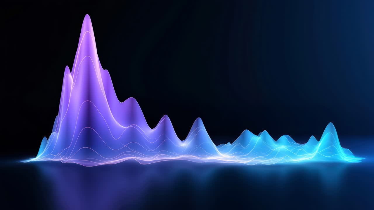 Abstract video concept with neon blue waveforms on a dark background