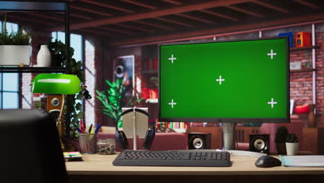 green screen mockup desktop pc display on cozy home office desk