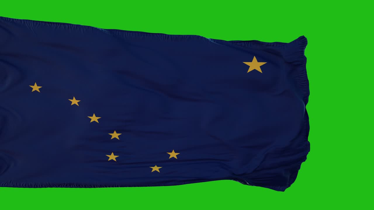 Alaskan lippu vihreällä ruudulla. Täydellinen omalle taustallesi vihreän ruudun avulla. 3D-renderöinti.