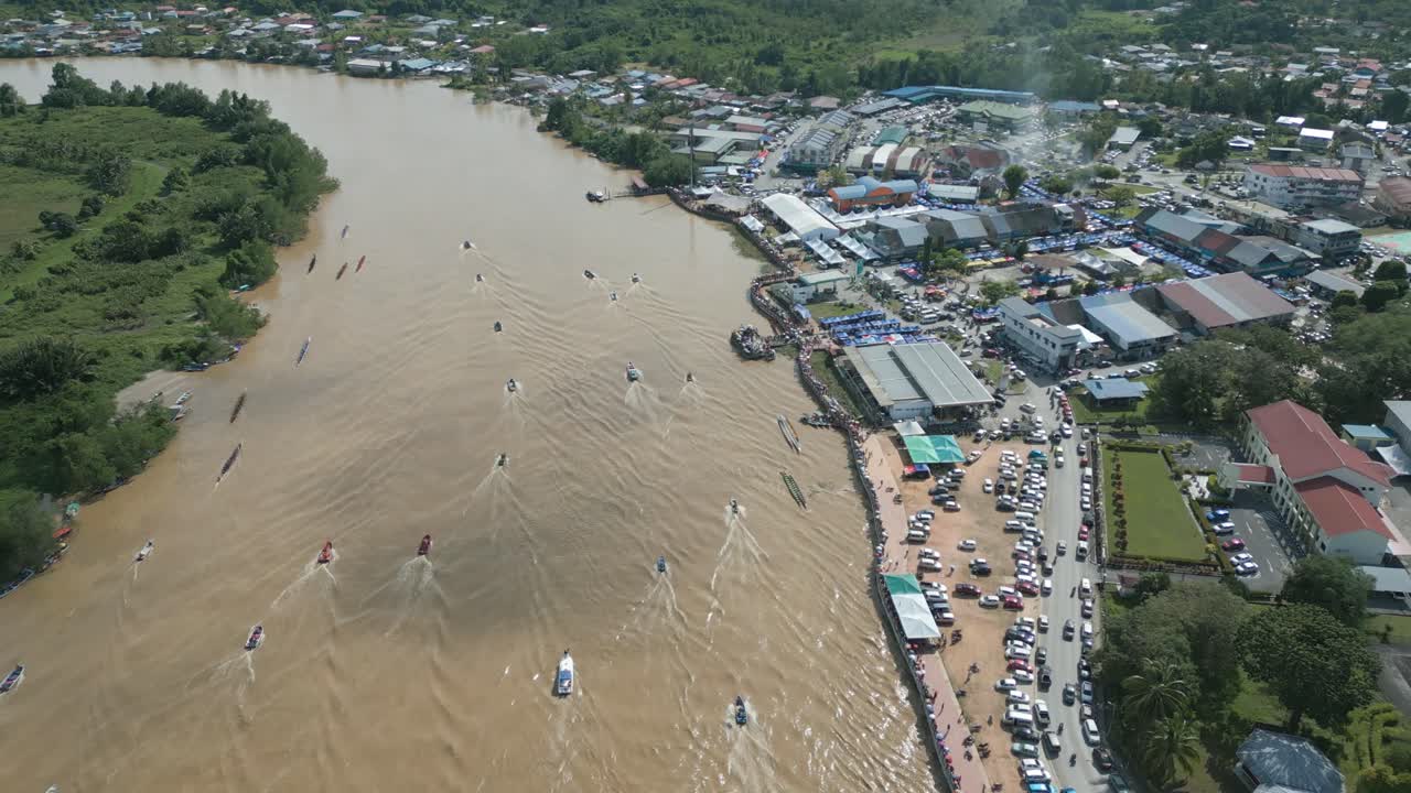 Drone View At Lundu Town During Summer, In conjunction Of Regatta Traditional Long Boat Race Batang Kayan River, With Car And Bike Show.
#regatta