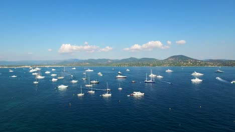 aerial view of the old harbor of golfe de saint tropez with luxury yachts