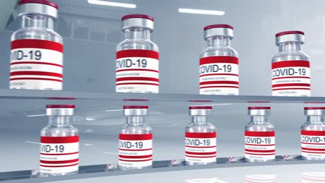 red bottles coronavirus vaccine covid-19. glass vials with sars-cov-2 vaccine. seamless loop 3d render for video editing, loop for video editing, loop