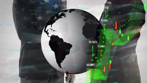 animation of financial data processing over people shaking hands