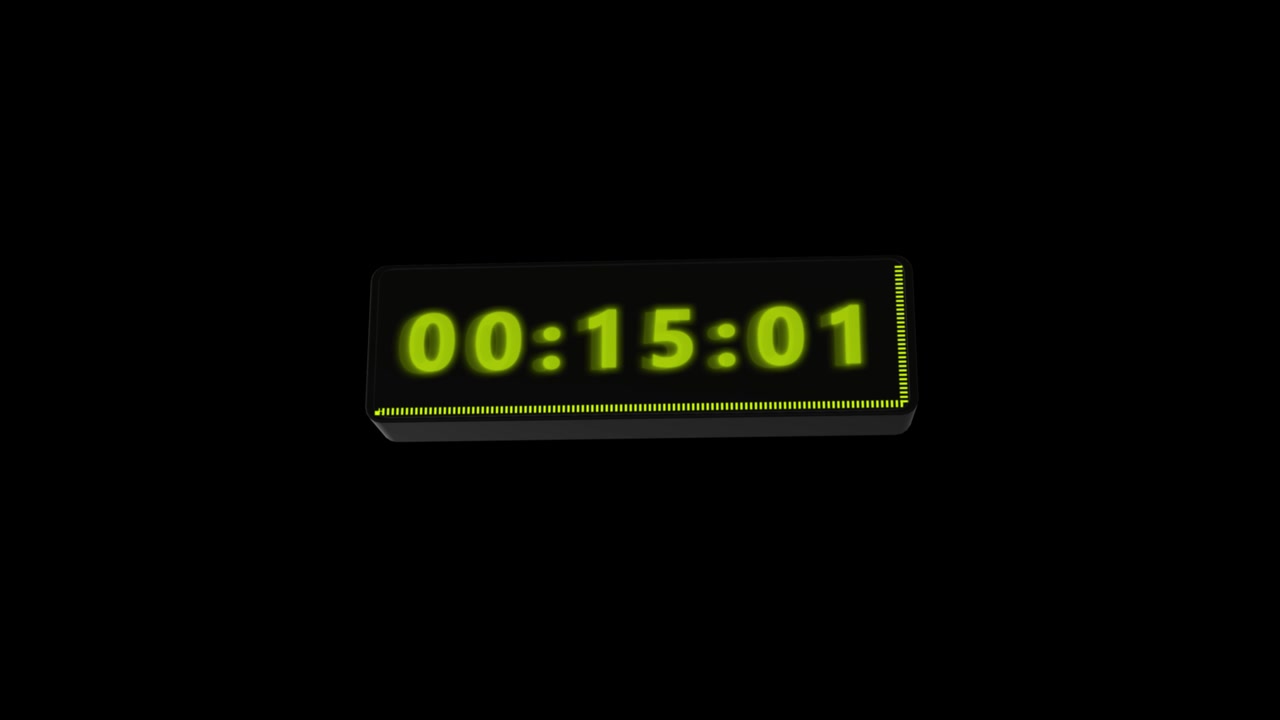 Futuristic green clock display visual with bright timer digits black minimal background and glowing