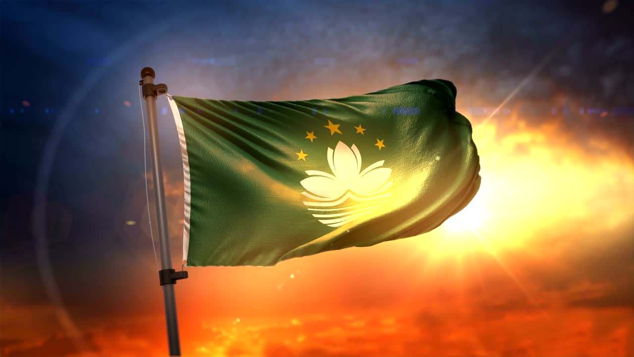 마카오의 발은 아름다운 해가 뜨는 순환 속도 느린 모션 4k에서 백라이트됩니다.