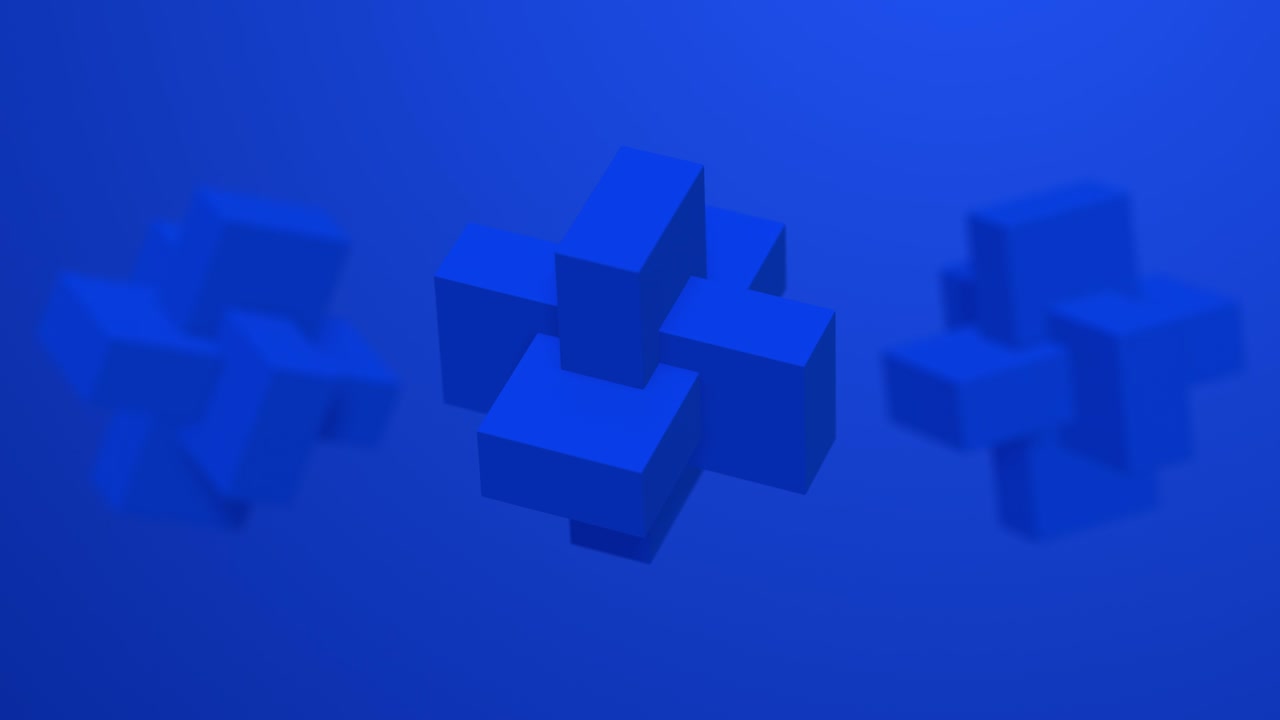 Blue shapes rotating. Abstract 3d animation.