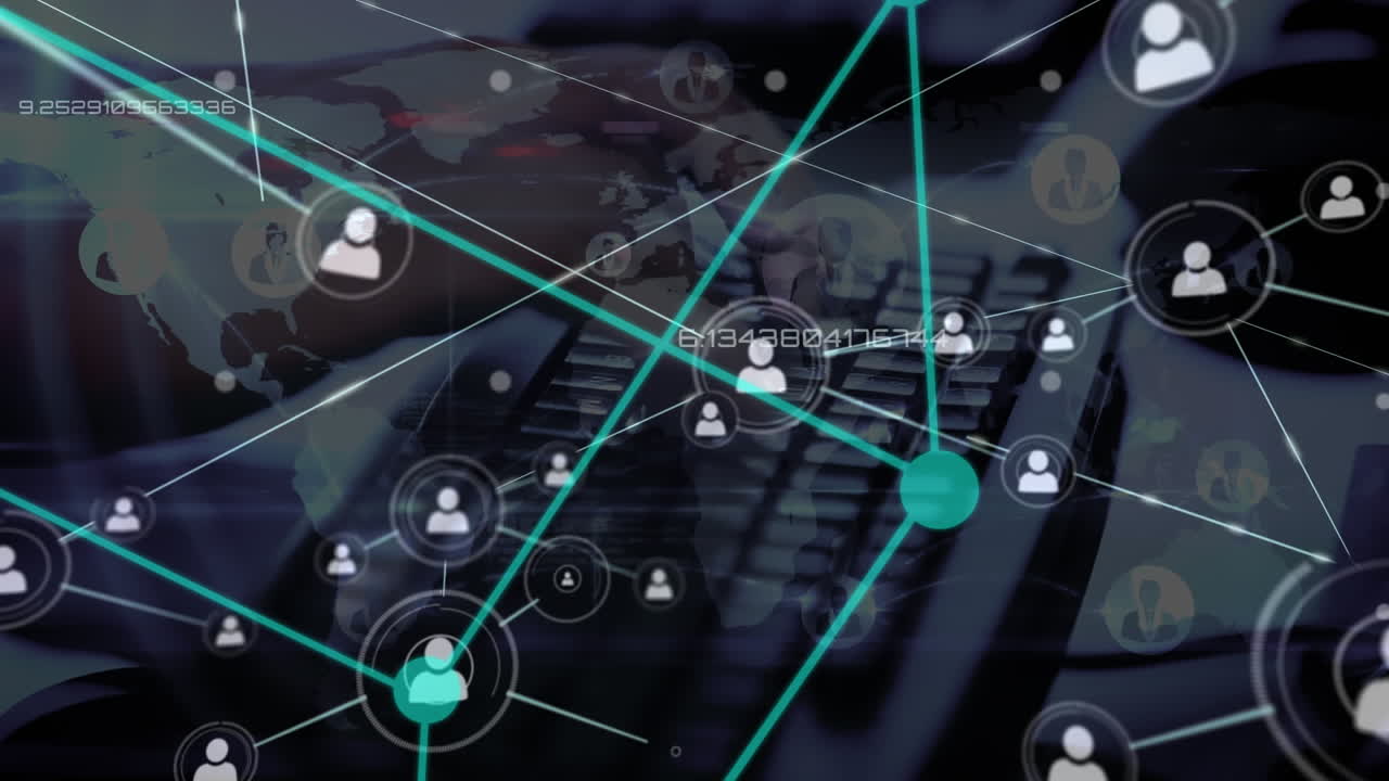 animazione di icone di reti di persone connesse sulla tastiera del computer