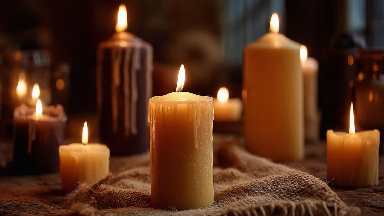 A Warm Atmosphere Created by Glowing Candles Illuminating the Room with Soft Light, Enhancing the Serene and Inviting Ambiance of a Cozy Setting