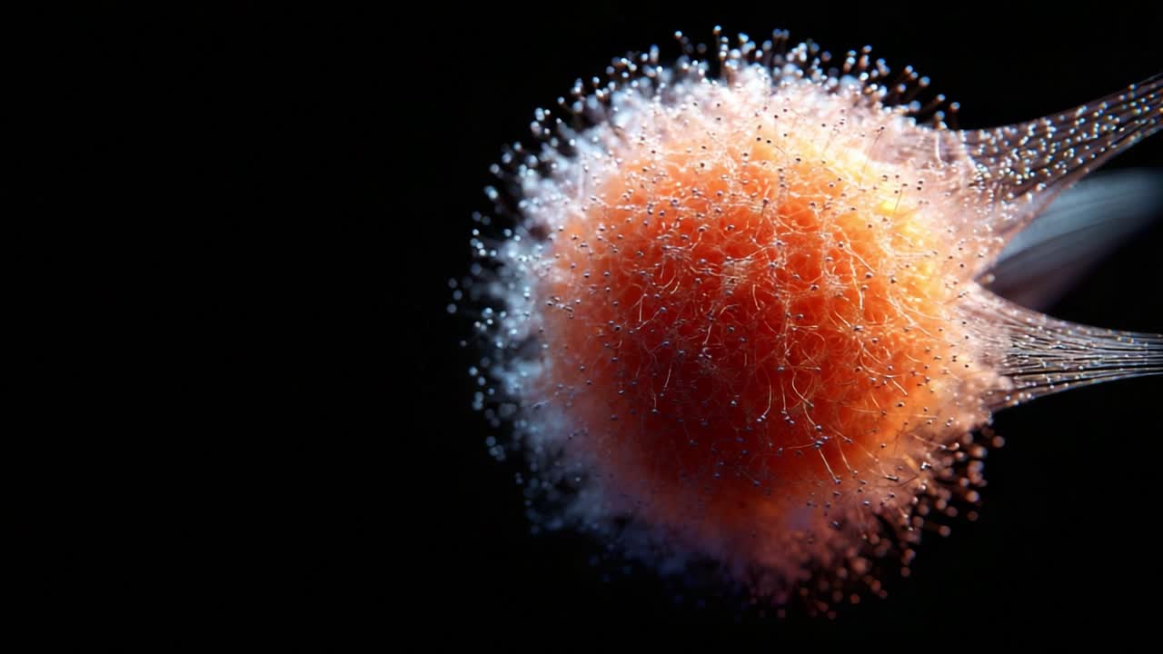 Stunning Macro View of a Microbial Entity in Motion, Showcasing Intricate Textures and Vibrant Colors against a Dark Background, Emphasizing the Beauty of Microscopic Life