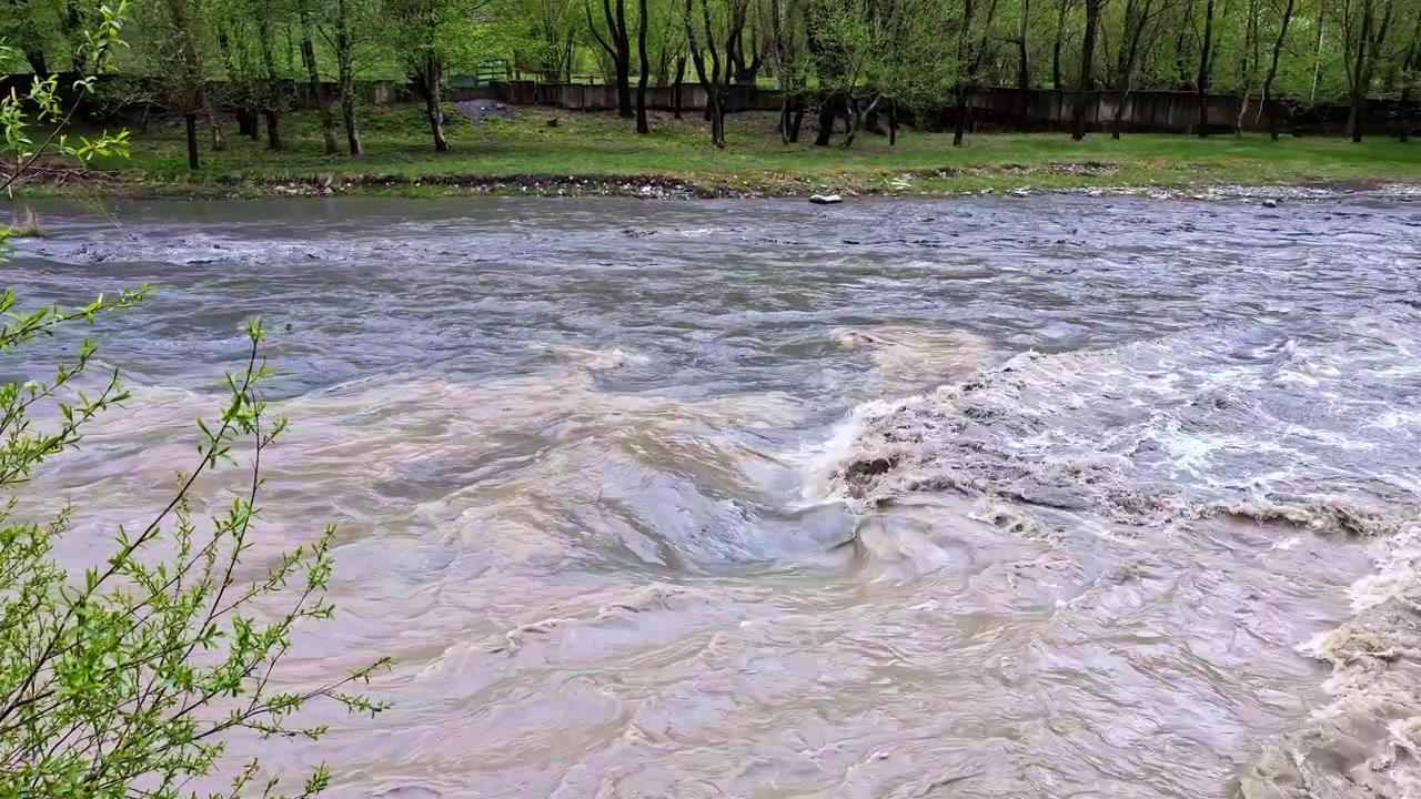 Aragvi and Kura river in Mcheta near Tbilisi, Georgia, confluence of two rivers with different color water