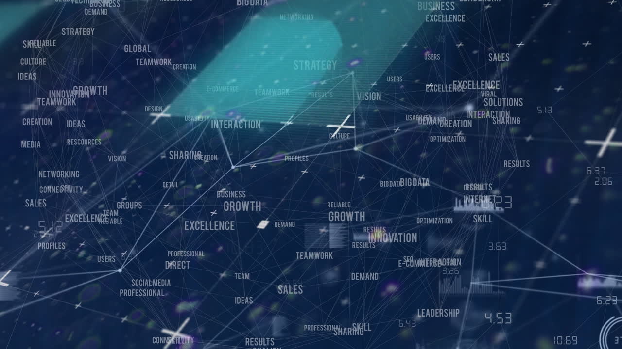 Animation of glitch and connections over navy background