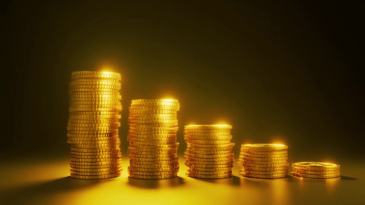 Stacks of Gold Coins Arranged in Descending Order