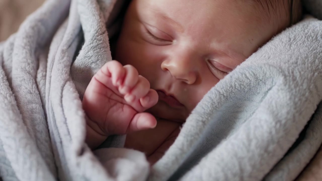 Em bé sơ sinh bình yên đang ngủ, được quấn trong chăn mềm mại