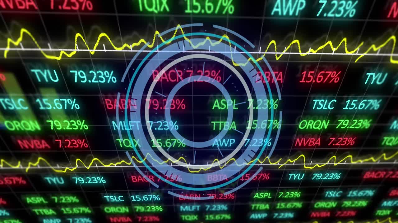animación del escaneo del alcance y el procesamiento de datos financieros