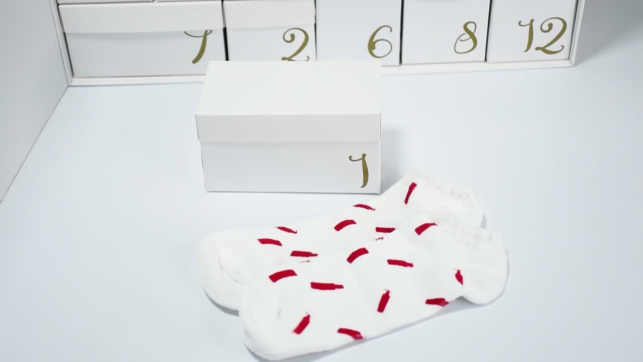 White Socks with Red Stripes in Christmas Advent Calendar