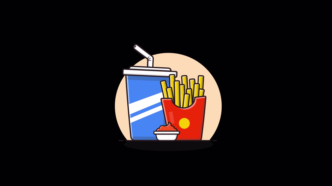 Cartoon Illustration of Fast Food Combo with Fries and Soda