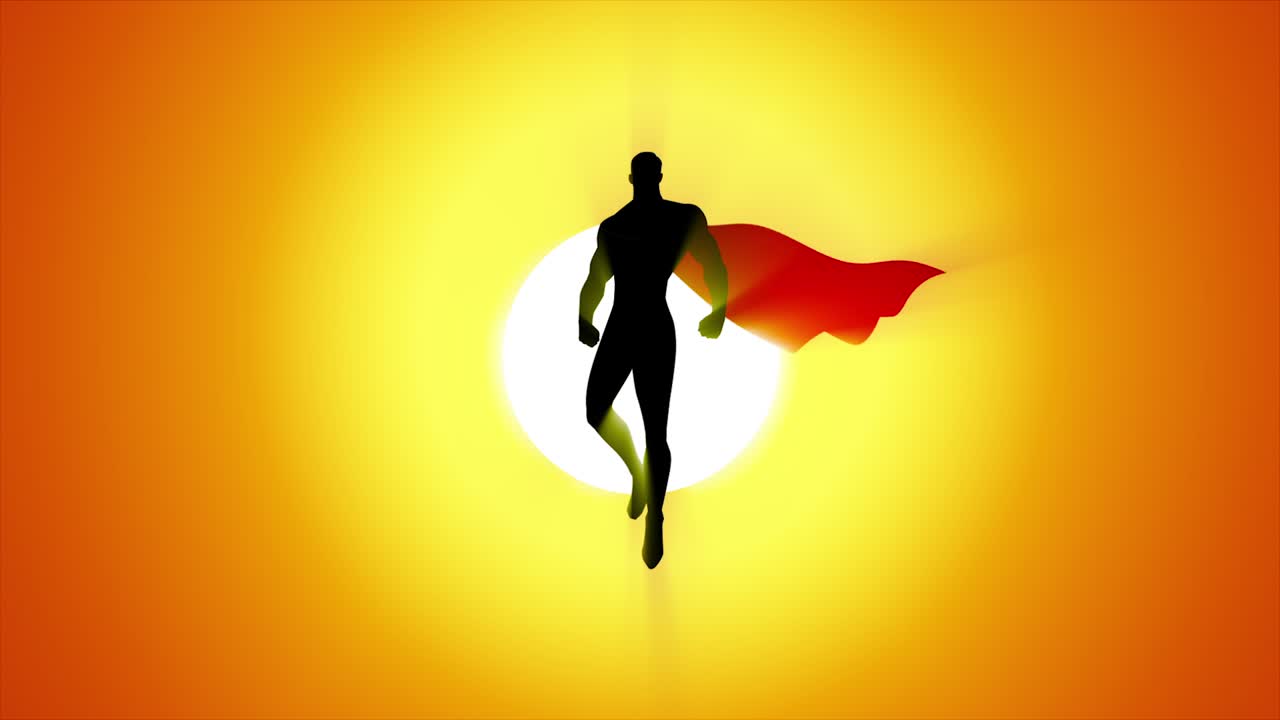 태양에서 순환하는 슈퍼 히어로 실루 주식 애니메이션 비디오