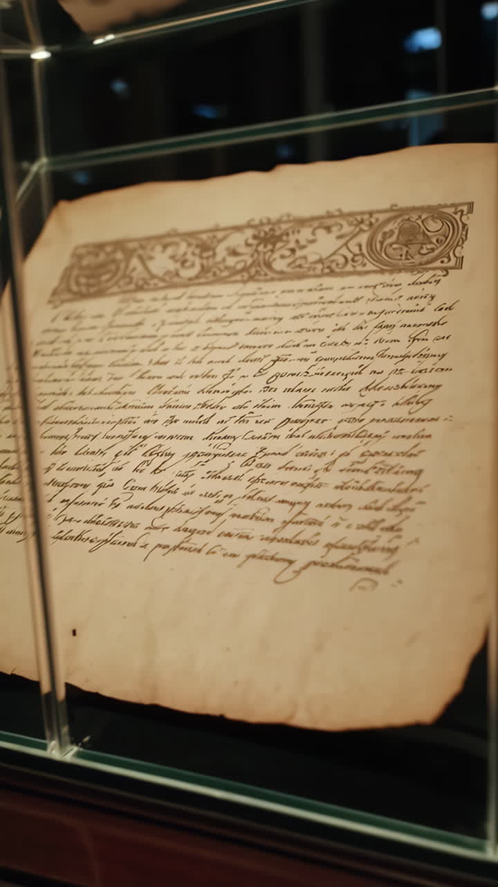 Antique Manuscript Displayed in Glass Case