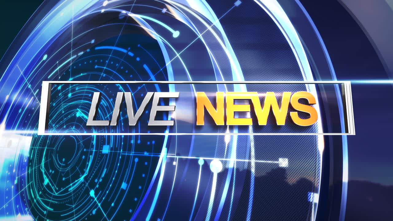 뉴스 스튜디오에 hud 요소가 포함된 실시간 뉴스