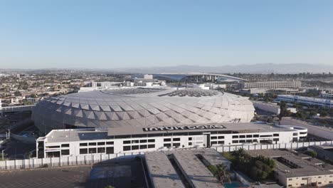 aerial view of the new intuit dome in inglewood, california
