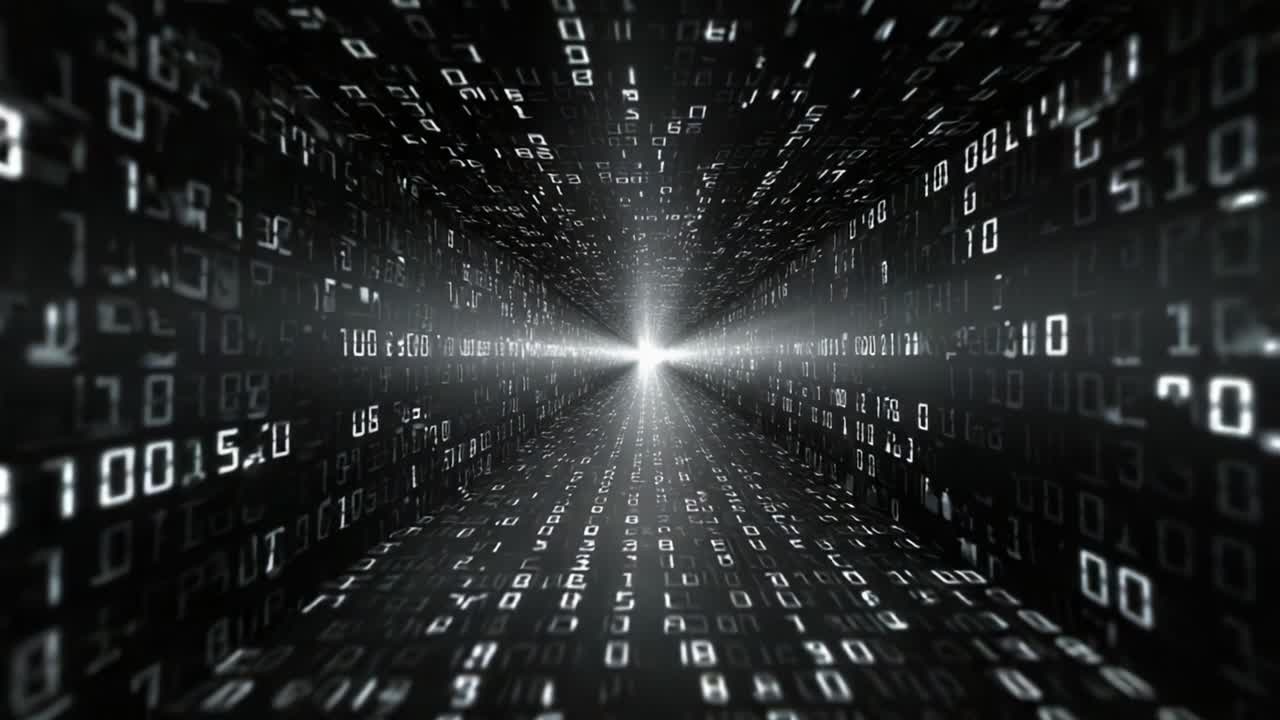 A Captivating Visual Journey Through a Digital Tunnel of Binary Code, Illuminating the Flow of Data in a Compelling Abstract Representation of Technology and Information