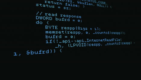 Animation of moving shapes and data processing on black background
