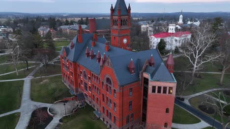 aerial establishing shot of university academic building