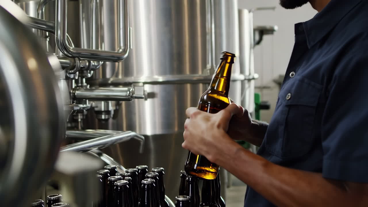 Beer Bottling Line in a Brewery