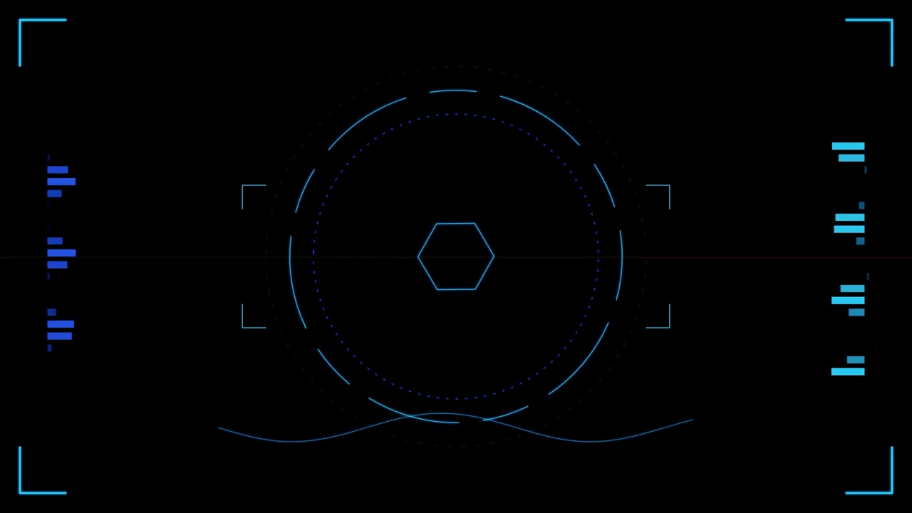 Futuristic Digital Heads-Up Display Interface with Rotating Circular Elements