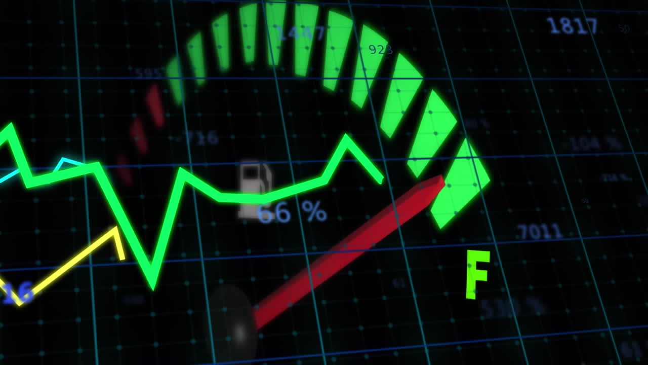검은 바탕 위의 차량 가이드 및 데이터 처리의 애니메이션