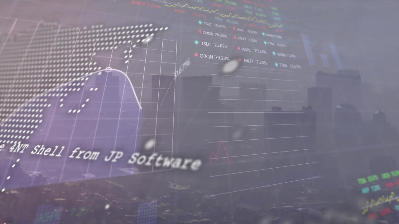 데이터 처리 및 도시 풍경에 대한 세계 지도의 애니메이션