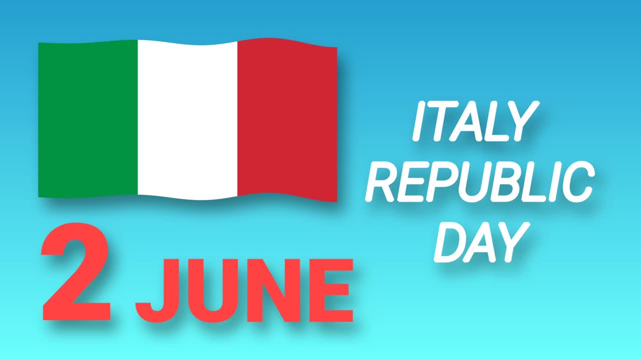 2nd June Italy republic day isolated on blue sky with seamless looping animation.