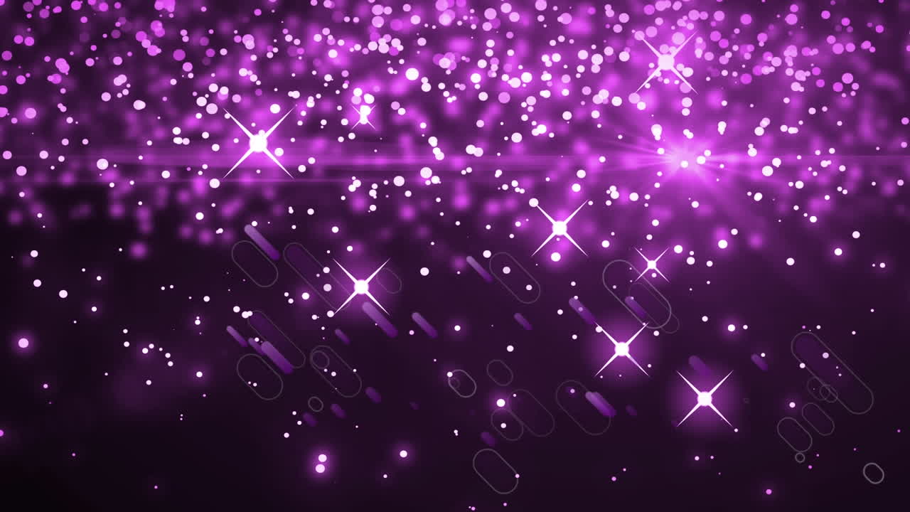 Animazione di scie luminose viola incandescenti e punti luce viola su sfondo nero