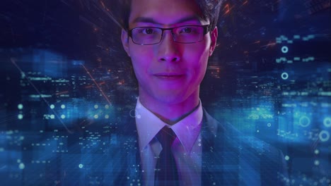 asian man investor futuristic finance business modern abstract background, graph chart number  finance business investment future big data, data analytic concept.