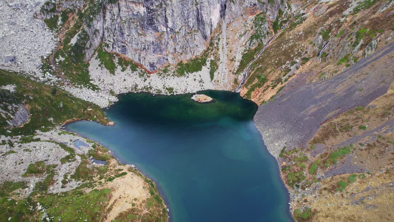 Aerial view of Ilhéou Lake in the serene Pyrenees, near Cauterets, France